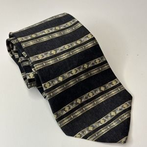 GEOFFREY BEENE Neck Tie, Black w/Gold Diamonds 100% Silk Geo, stripes 57Lx3.75w